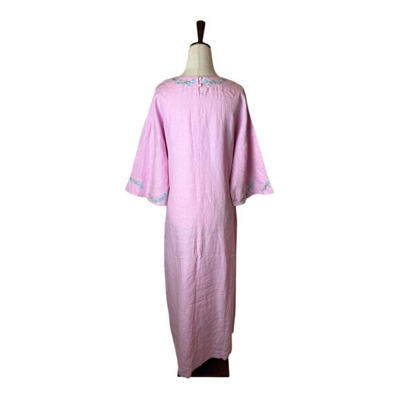 Fanm Mon x Andie Dress Women Small Pink Linen Embroidered The Kepez Kaftan Maxi - Picture 3 of 15